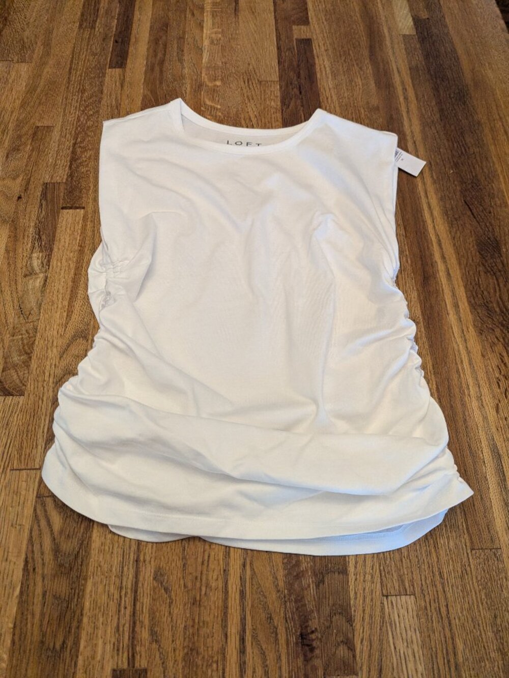 Flattering White Loft Muscle Tee with Gathered Sides Medium New with Tags